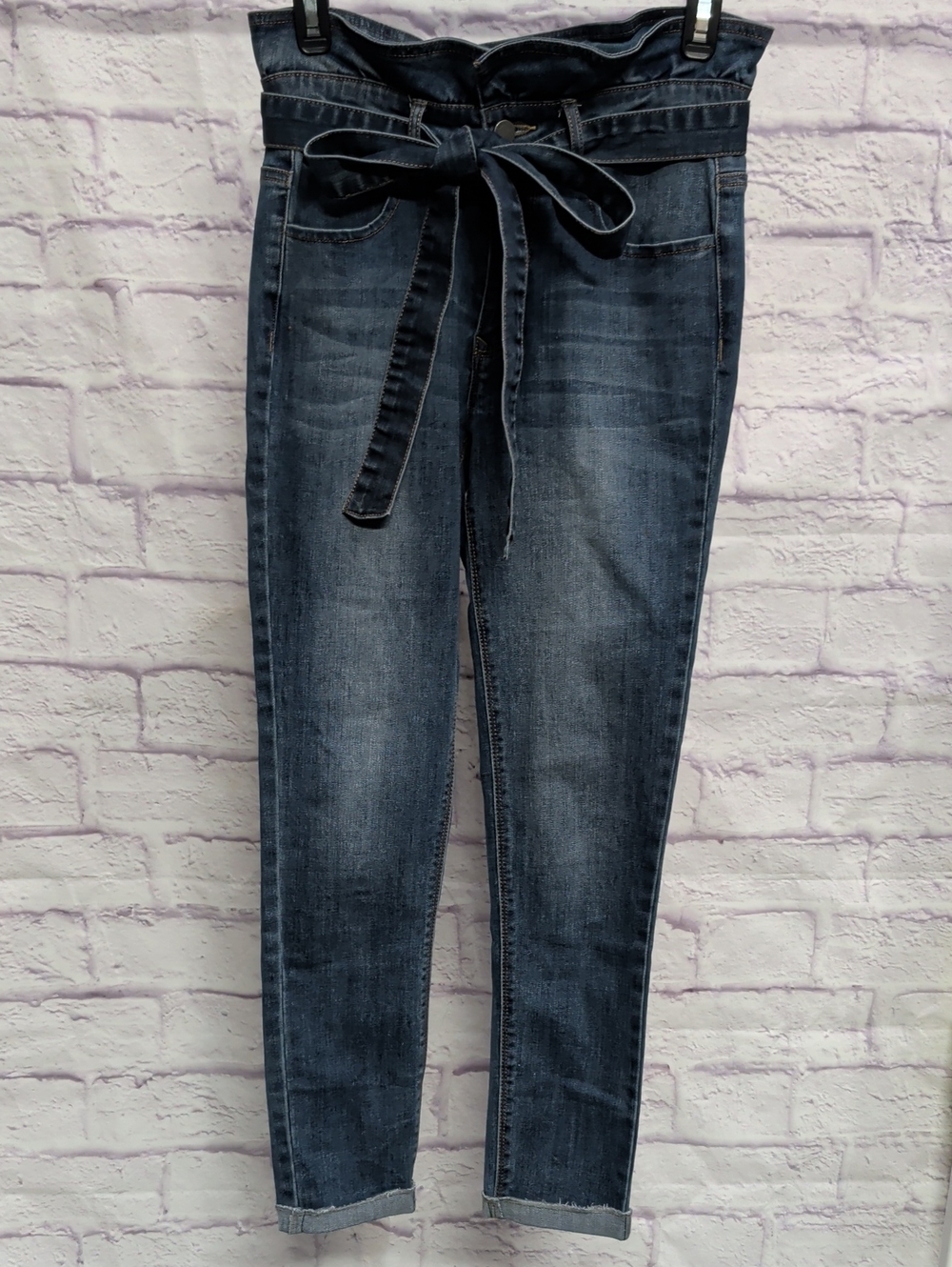 Black Label C'est Toi Dark Blue High-Rise Paperbag Jeans w/ Tie Belt Size 28